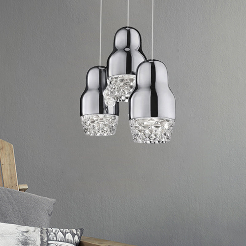 Luz colgante en cascada cromada Fedora con sombra de vidrio después de la lámpara colgante colgante de 3 cabezas para barra para bar