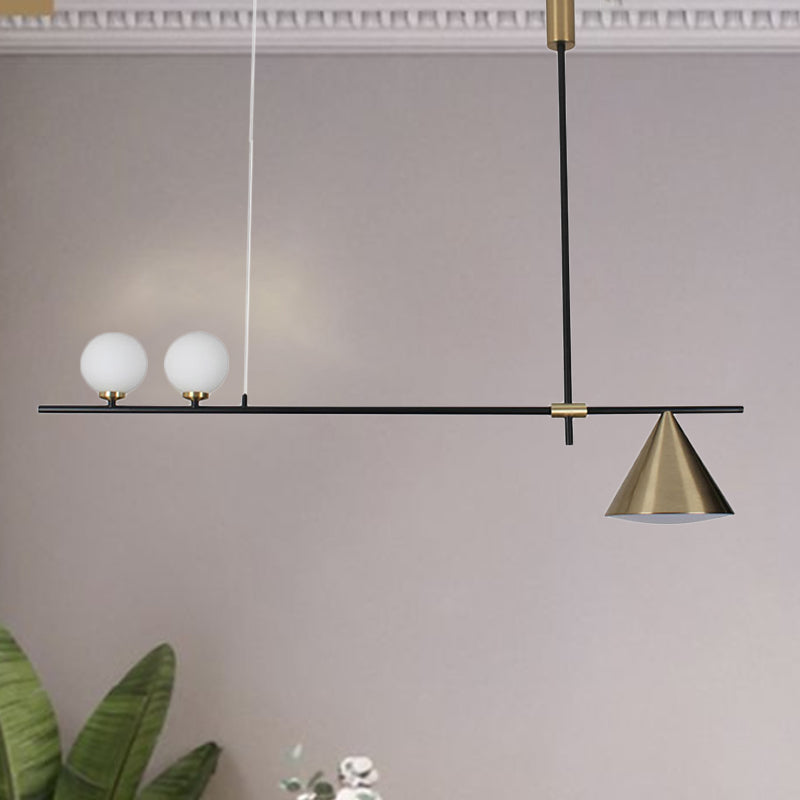 Triple Light Linear Chandelier Contemporary Metal Island Lighting in Black/Gold