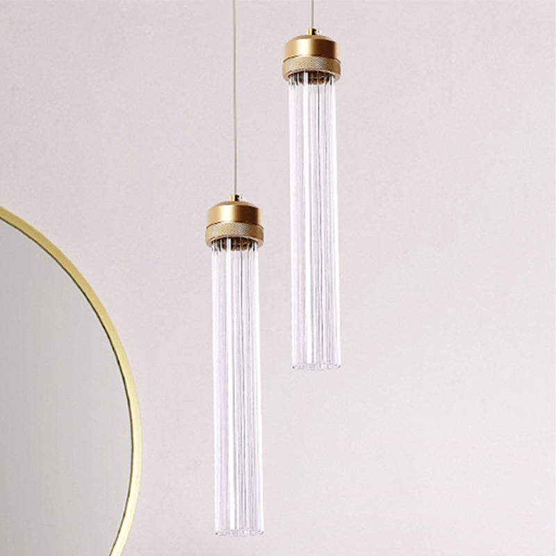 Simple 1-Light Hanging Lamp with Clear Glass Shade Gold Cylinder Pendant Light for Restaurant Bedroom