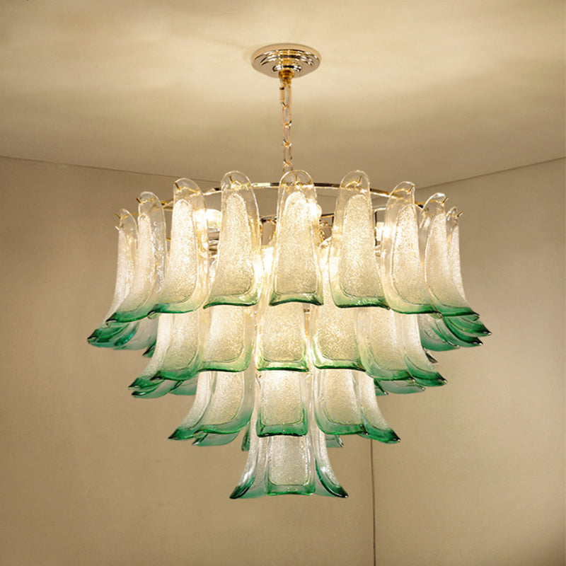 Lampadello di vetro colorato a 3 livelli Luce con soffitto a caduta contemporanea a 9 luci in verde per hotel