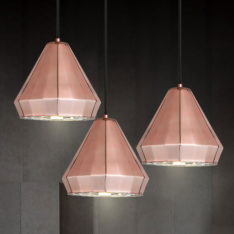 Luz de mini colgante de oro rosa sobre el mostrador de la barra 1 Lámpara de techo de metal ligero después de