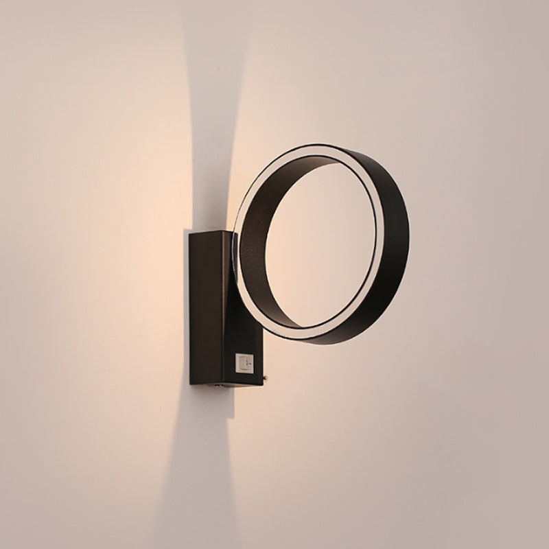 Minimalism Ring Wall Sconce Fixture Aluminum Warm/White Light LED Living Room Wall Lamp with Round/Rectangle Backplate in Black/White