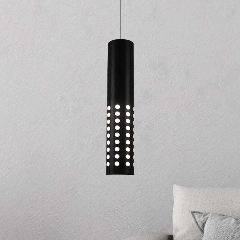 Moderne cilindersuspensie Licht met Circle Cuts-outs Metaal 1 Licht Zwarte hanglamp Licht bevestiging voor woonkamer in warm/wit