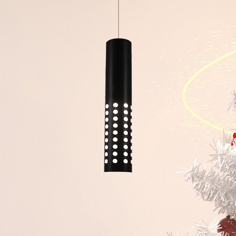 Luz de suspensión de cilindro moderna con recortes círculo de metal 1 lámpara de luz colgante negro claro para sala de estar en cálido/blanco