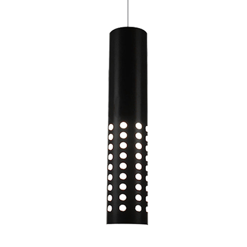 Luz de suspensión de cilindro moderna con recortes círculo de metal 1 lámpara de luz colgante negro claro para sala de estar en cálido/blanco