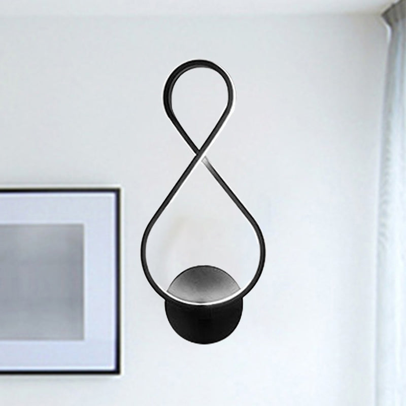 8-Shaped Wall Lamp Simple Acrylic LED 1 Light Black/White Wall Sconce Lighting in Warm/White Light