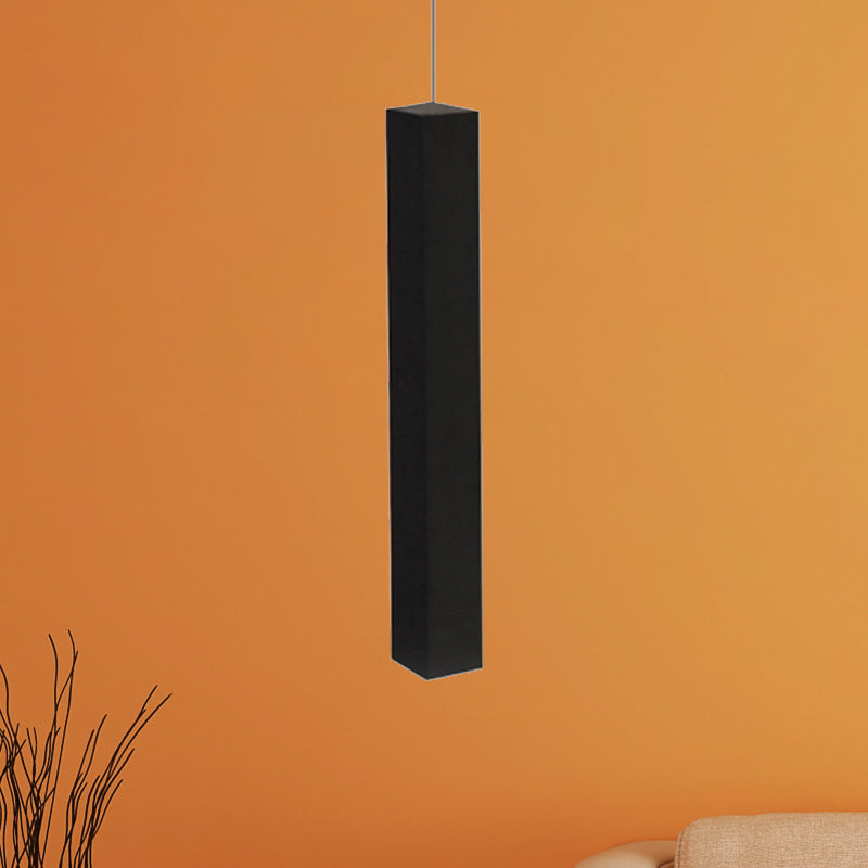 Contemporary Matte Black Cuboid Ceiling Lamp Metal Dining Room LED Pendant Light in White/Warm