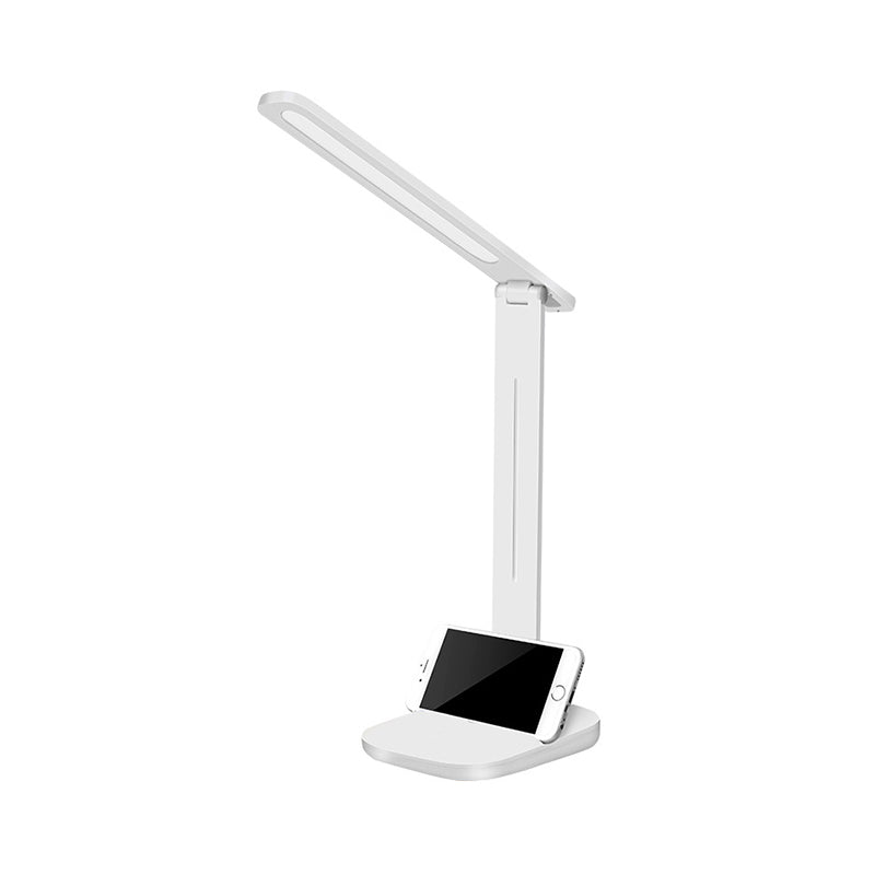 White Oblong Shade Adjustable Desk Lamp Modern Style Plastic Desk Light with Phone Holder