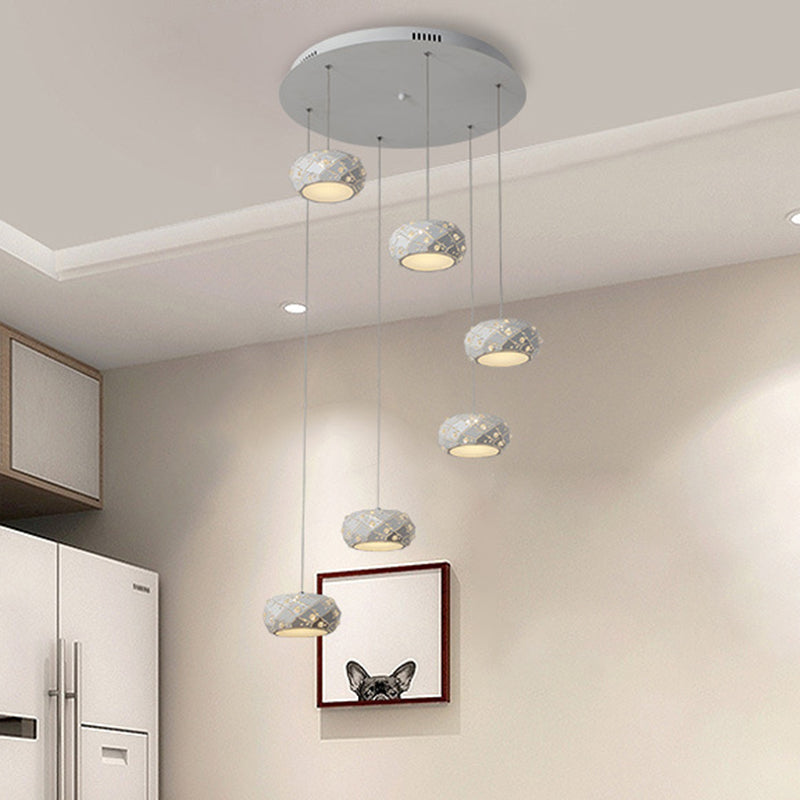 Kit de luz colgante de tambor iluminación de suspensión blanca de metal moderno en luz blanca/cálida con cordones ajustables