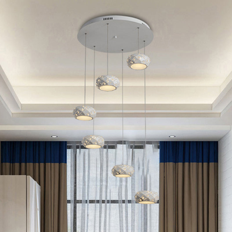 Kit de luz colgante de tambor iluminación de suspensión blanca de metal moderno en luz blanca/cálida con cordones ajustables