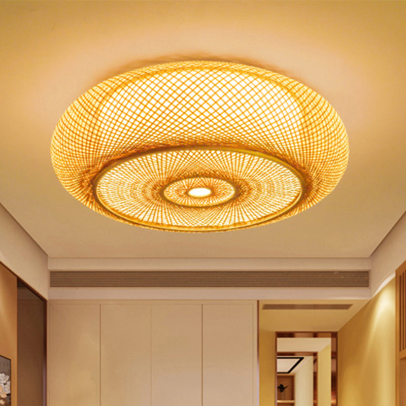 Luminaire encastré de chambre à coucher fabriqué à la main en bambou 16"/19,5" W 3 lumières plafonnier avec abat-jour rond en beige