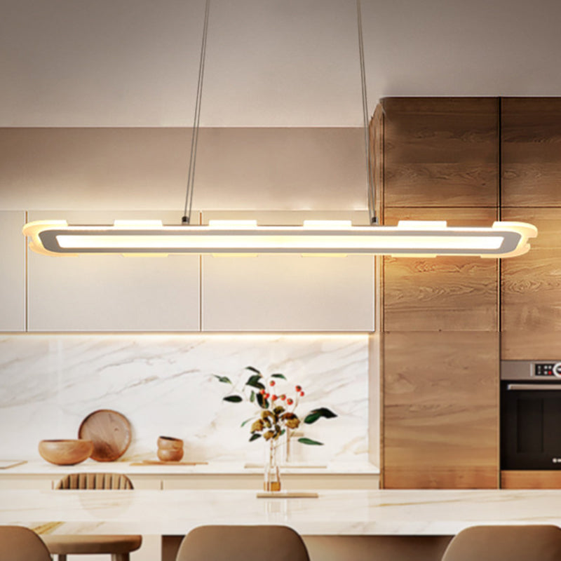 Ciondolo a LED largo 16 "/23,5"/31,5 "minimalista con lampada a soffitto lineare bianca con tonalità acrilica sull'isola in luce calda/bianca/interna e bianca esterna