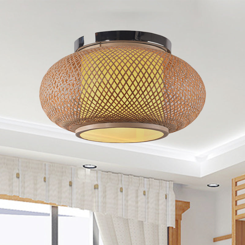 La nuance de lanterne jaune Light Light Contemporary Style 16 "/19.5" Dia 1 tête de plafond de bambou Light monté pour le salon