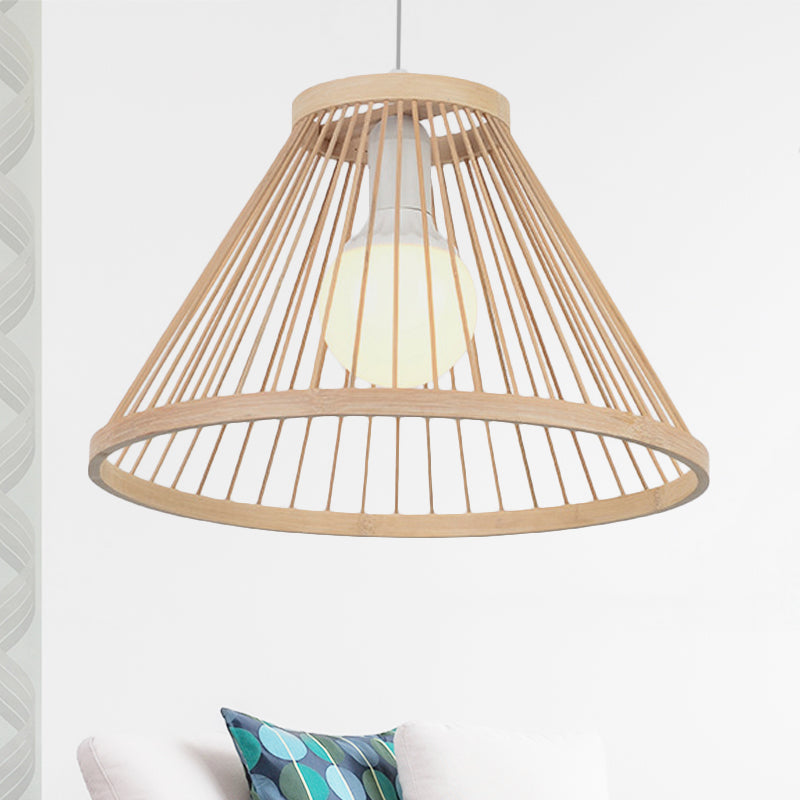Bambus Conical Shade Pendelleuchte Leuchte Moderne Stil 1 Glühbirne Beige Suspensionslampe für Wohnzimmer
