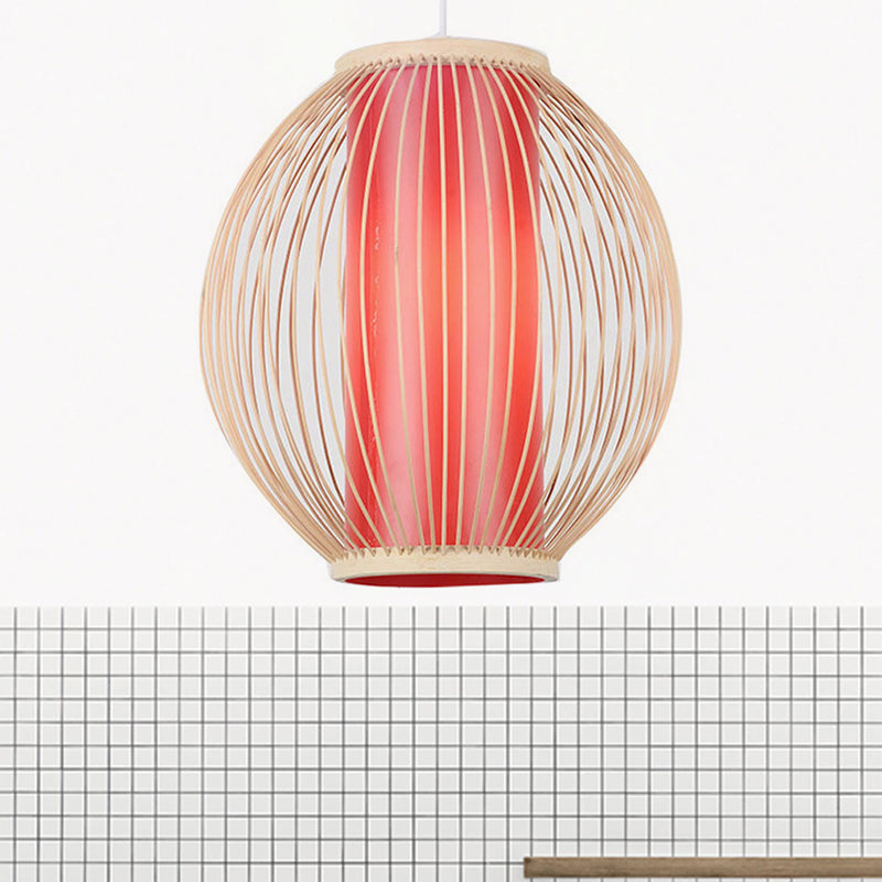 Luz de lámpara colgante de cocina global bambú 1 lámpara de suspensión de estilo chino ligero con sombra de cilindro rojo interno