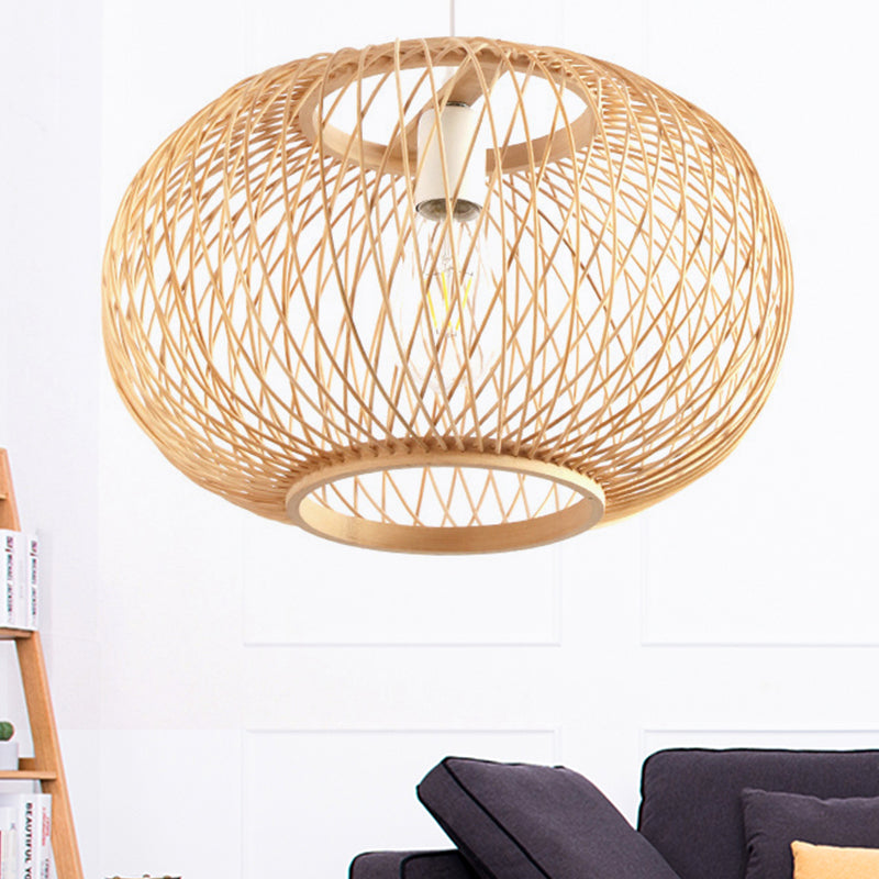 Bambus abgerundete Drum Anhänger Beleuchtung Asian Style 1 Lampe Hängelampe für Wohnzimmer, 16 "/19.5" breit