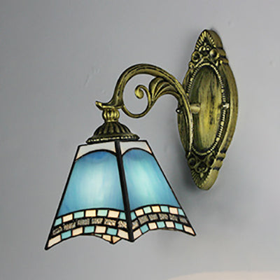 Nautical Wall Sconce with Dome/Swallow-Tail Shape Stained Glass 1 Light Wall Mount Light in Blue