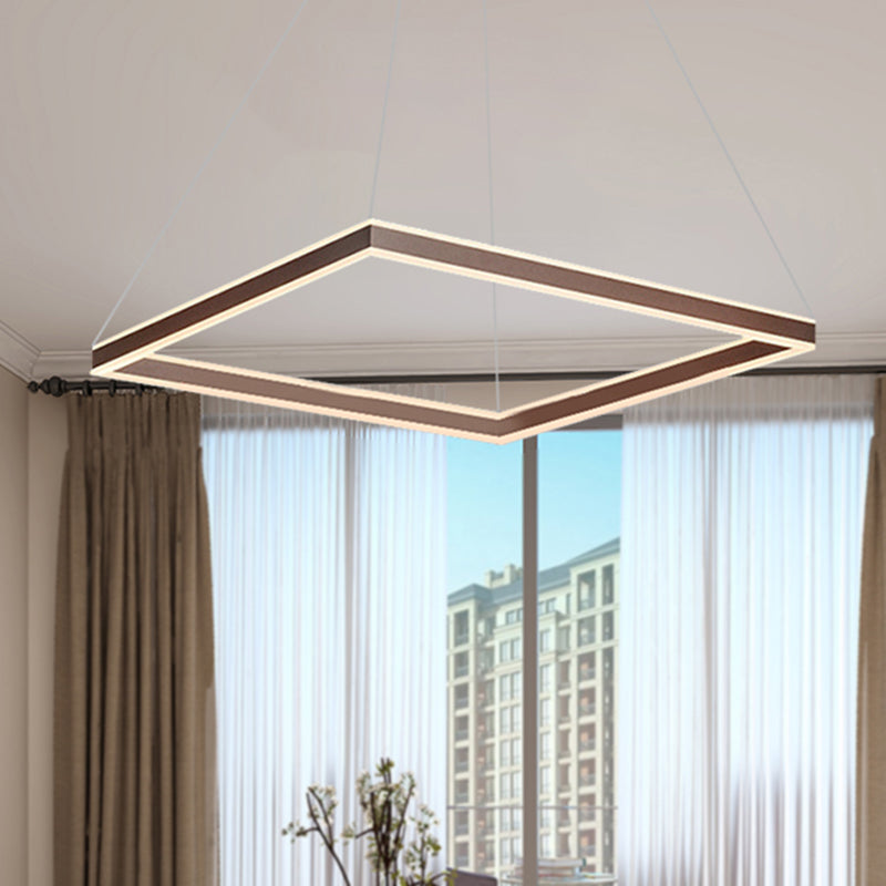 Square Ceiling Pendant Modern Acrylic 1/2/3-Head LED Brown Chandelier Light in Warm/White Light