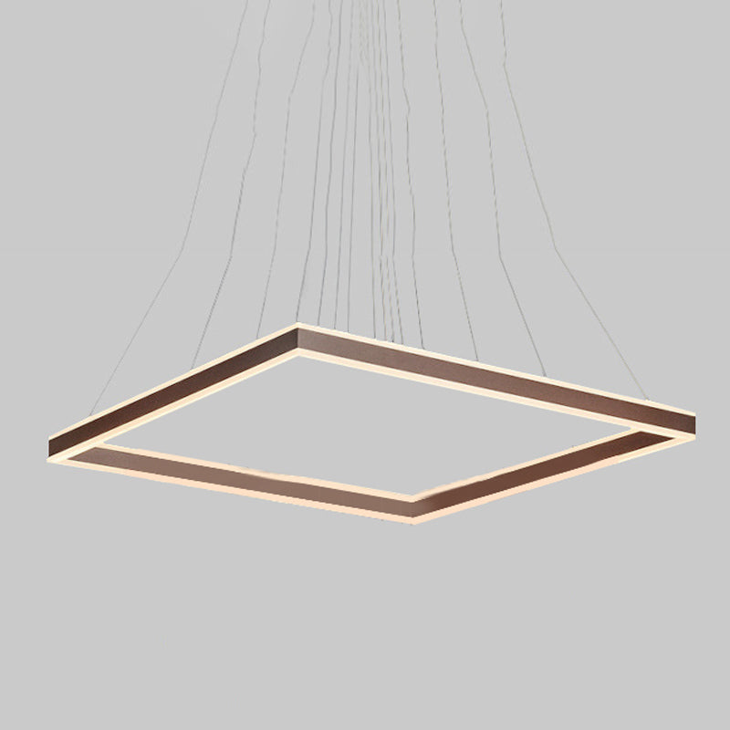 Square Ceiling Pendant Modern Acrylic 1/2/3-Head LED Brown Chandelier Light in Warm/White Light