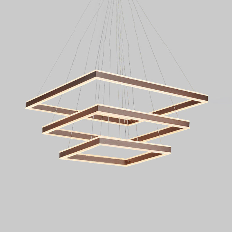 Square Ceiling Pendant Modern Acrylic 1/2/3-Head LED Brown Chandelier Light in Warm/White Light