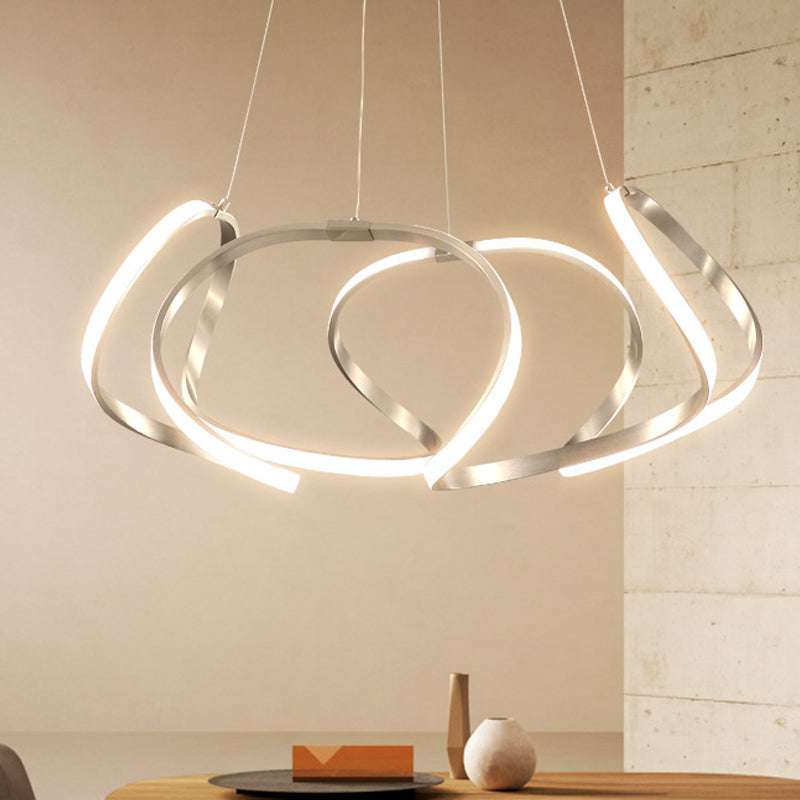 23.5"/31.5" Wide Chrome/Gold Strip Chandelier Postmodern LED 1 Light Acrylic Hanging Lamp Kit in Warm/White Light