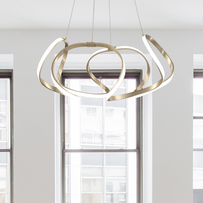 23.5"/31.5" Wide Chrome/Gold Strip Chandelier Postmodern LED 1 Light Acrylic Hanging Lamp Kit in Warm/White Light