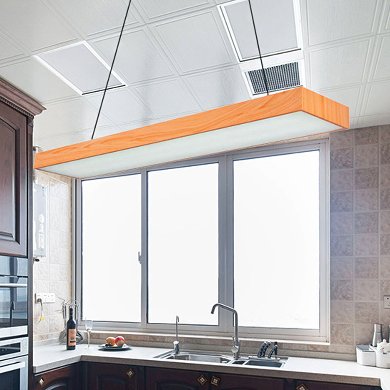 Minimal Rectangular Pendant Lamp Wooden Led 4"/8"/12" Wide Office Hanging Ceiling Lamp in Beige, A/B