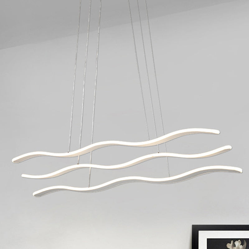Wavy Acrylic Chandelier Light Simple LED 3 Lights White Drop Pendant in Warm/White Light