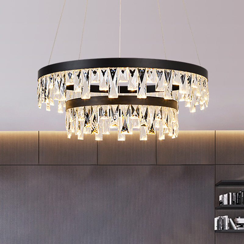 Round Crystal Chandelier Contemporary 1/2/3-Light Black LED Pendant Light Fixture for Restaurant