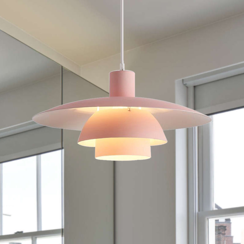 Abgestufte Design Decke Anhänger Lampe Nordische Metall 1-Kopf-Rosa/Weiß-Hängebeleuchtung mit ausgestattetem Farbton für Wohnzimmer