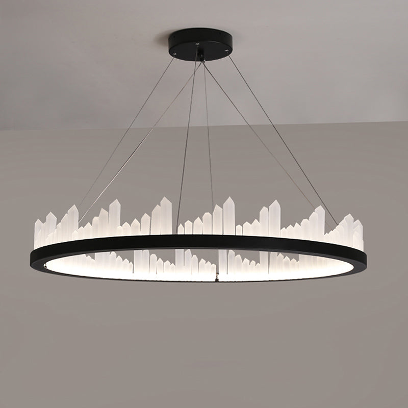 Circular LED Chandelier Light Nordic Style Acrylic Black Hanging Light in Third Gear for Kitchen, 16"/23.5" Wide