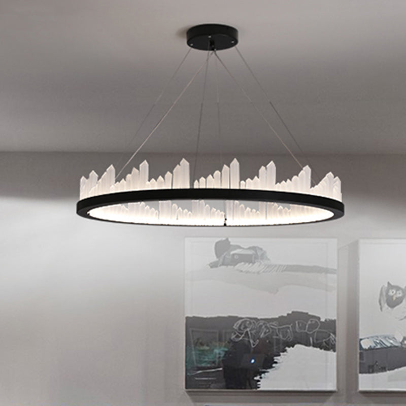 Circular LED Chandelier Light Nordic Style Acrylic Black Hanging Light in Third Gear for Kitchen, 16"/23.5" Wide
