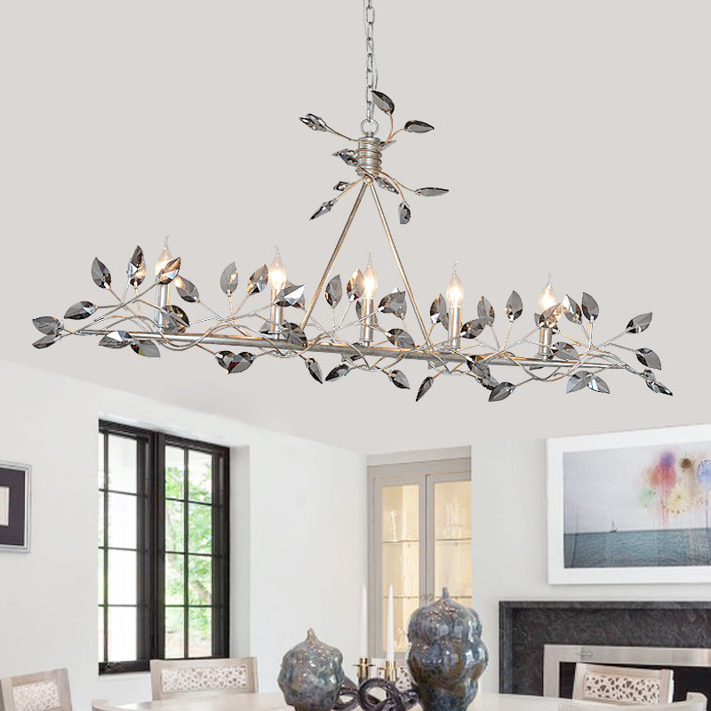 Silver/Gold Leaf Island Pendant Modernism Crystal 5 Heads Hanging Light Fixture for Dining Room