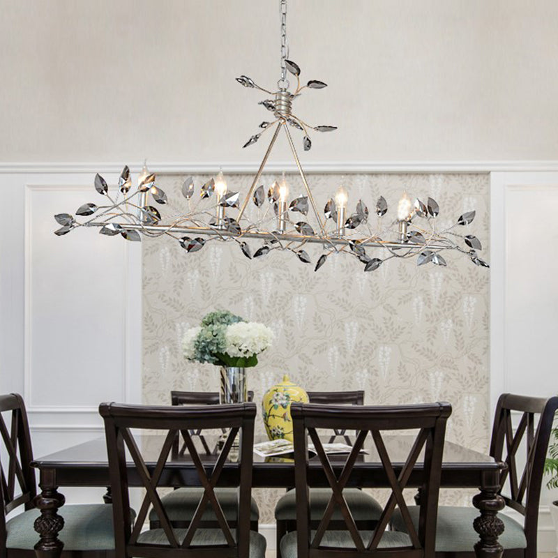 Silver/Gold Leaf Island Pendant Modernism Crystal 5 Heads Hanging Light Fixture for Dining Room