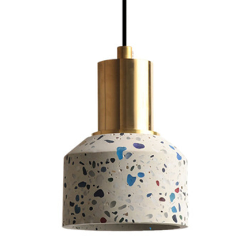 Terrazzo -Glas -Form Suspension Light Postmodern 1 Kopf Weiß/Rosa und Messingpendellampe für Café