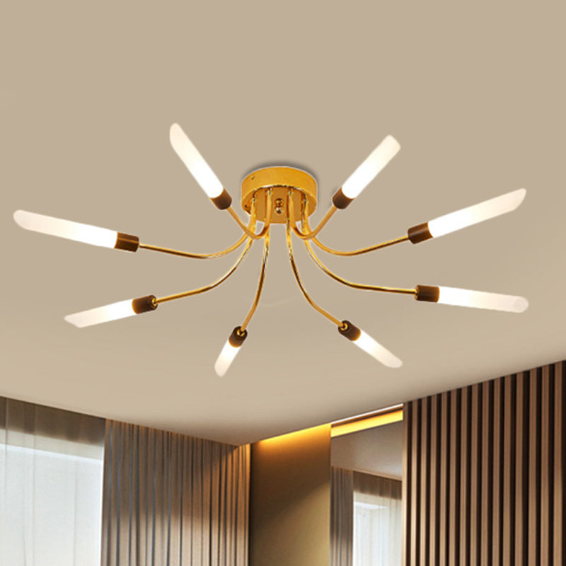 Metall Sputnik Semi Flush Mount Lampe mit weißem Glasrohr Schatten zeitgenössischer 6/8 Lichter LED Gold Semi Flush Deckenleuchte