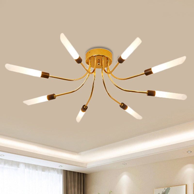 Metall Sputnik Semi Flush Mount Lampe mit weißem Glasrohr Schatten zeitgenössischer 6/8 Lichter LED Gold Semi Flush Deckenleuchte
