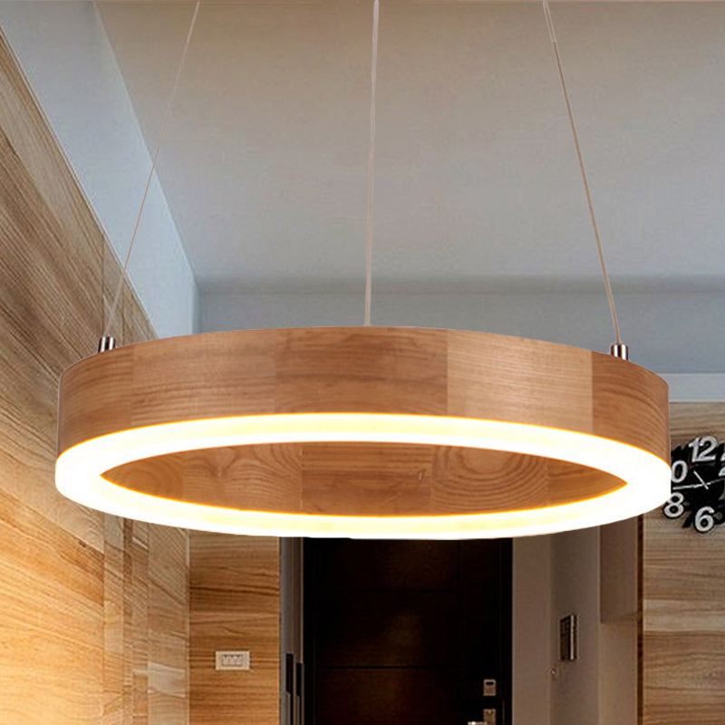 Holzring-LED Kronleuchter Licht moderne 1/2/3-Licht-Beige-Drop-Pendellanz für Esszimmer