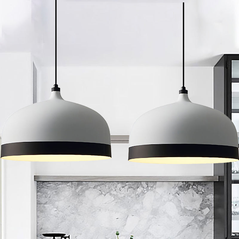 Metal Domed Hanging Light Fixture 1 Light Modern Simple Suspension Lamp in Black and White