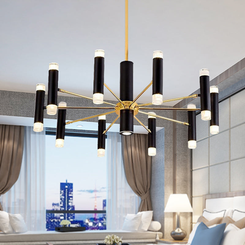 Metal Cylinder Chandelier Light Modern 16/20 Lights Black Ceiling Pendant Light for Dining Room