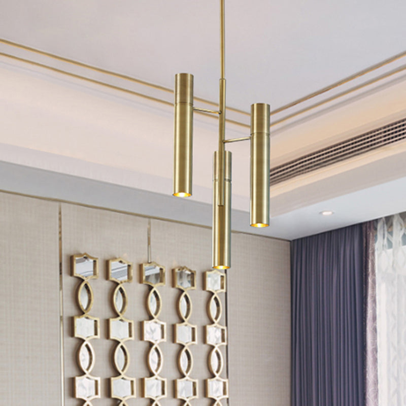 6/10 Heads Hallway Chandelier Lighting with Cylinder Metal Shade Modern Gold Hanging Lamp