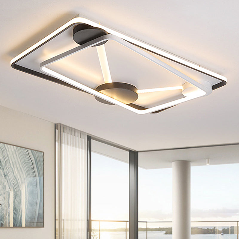 16 "/19.5" /35.5 "largo bianco e nero quadrato/rettangolo semifulto lampada moderna metallo a filo semifulto Semi -fila in luce bianca/calda