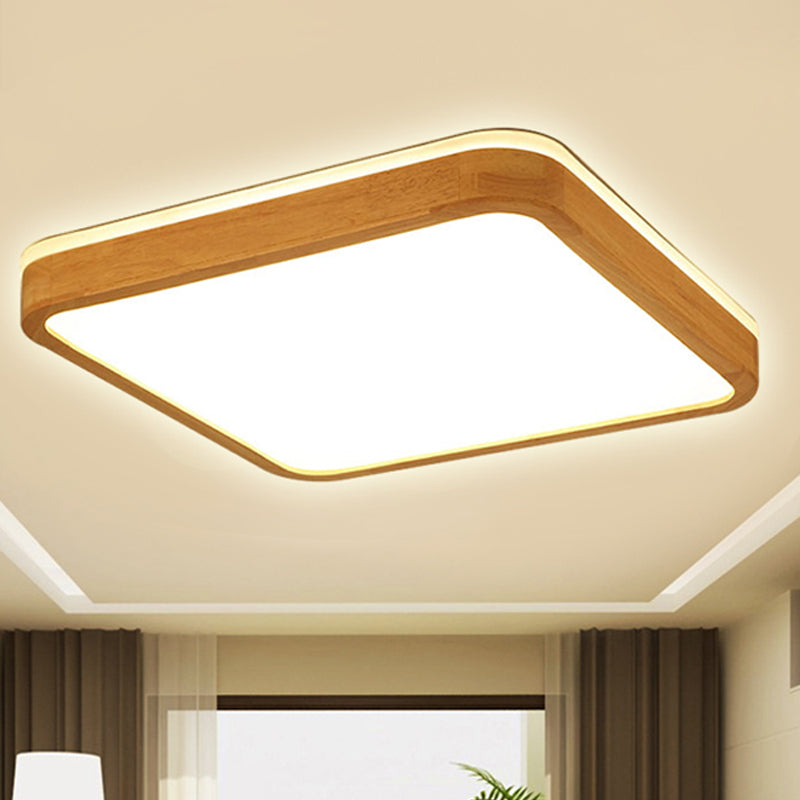 Square/Rectangle Wood Flush Mount Lamp Modern Led 12"/16"/19.5" Wide Beige Flush Mount Ceiling Light Fixture with Frosted Diffuser in Natural Light