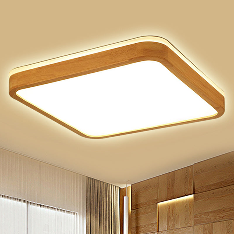 Square/Rectangle Wood Flush Mount Lamp Modern Led 12"/16"/19.5" Wide Beige Flush Mount Ceiling Light Fixture with Frosted Diffuser in Natural Light