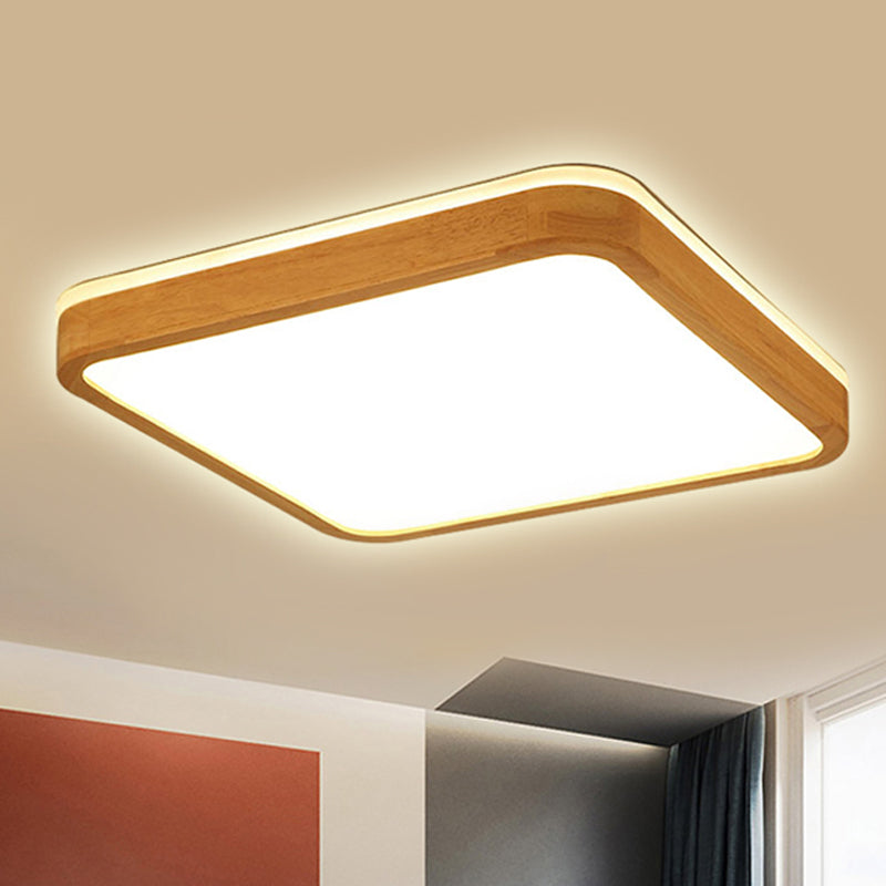 Square/Rectangle Wood Flush Mount Lamp Modern Led 12"/16"/19.5" Wide Beige Flush Mount Ceiling Light Fixture with Frosted Diffuser in Natural Light