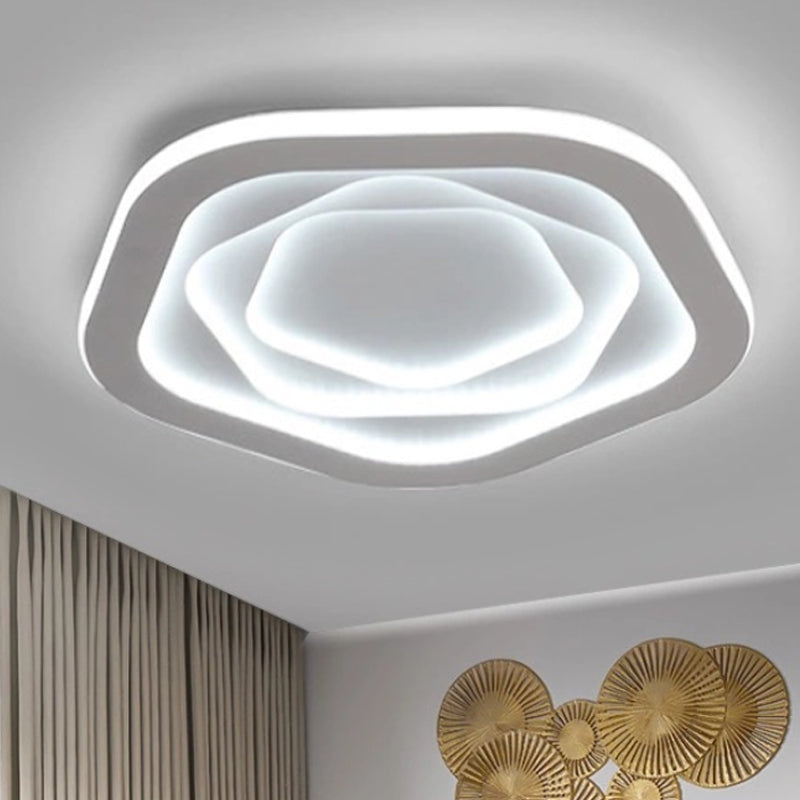 16"/19.5"/23.5" W Simple LED Acrylic Flush Mount White Pentagon Flush Ceiling Light with Acrylic Shade, Warm/White Light