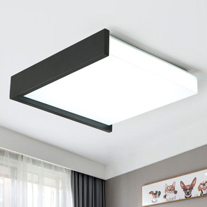 16"/19.5" Wide LED Bedroom Flush Mount Black/White Flush Ceiling Light Fixture with Brick Acrylic Shade, Warm/White Light
