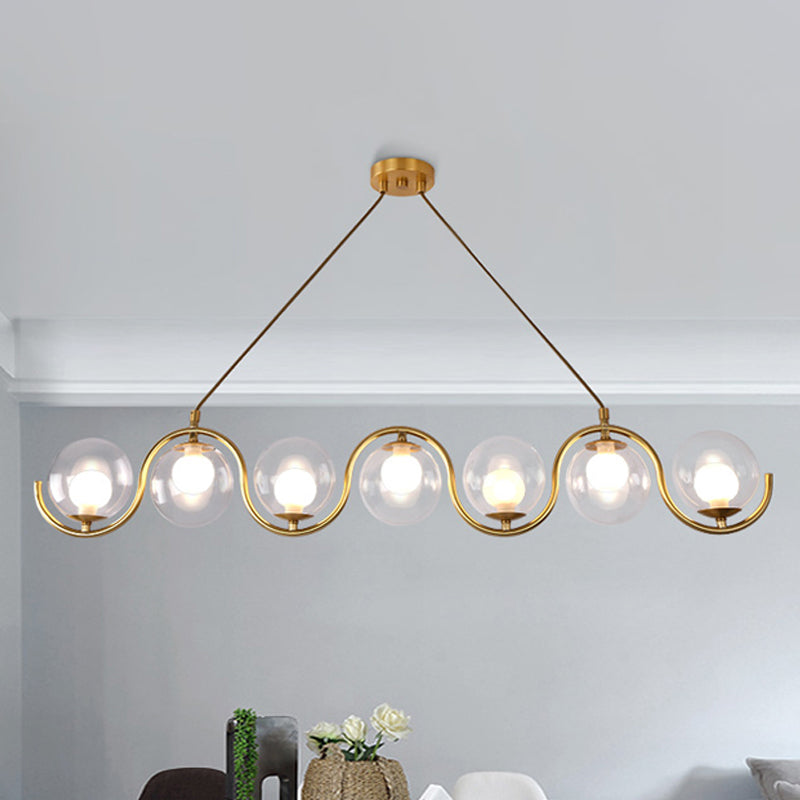 3/5/7 Lichter Wohnzimmer Kronleuchter mit Ball Clear Glass Shade Post Modernist Gold LED Hanging Deckenleuchte