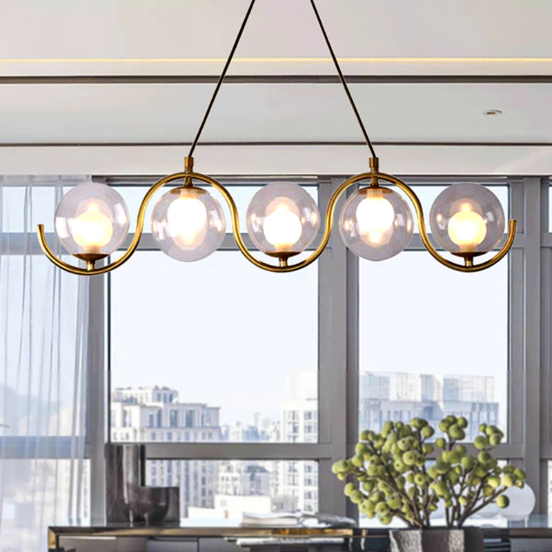 3/5/7 Lichter Wohnzimmer Kronleuchter mit Ball Clear Glass Shade Post Modernist Gold LED Hanging Deckenleuchte