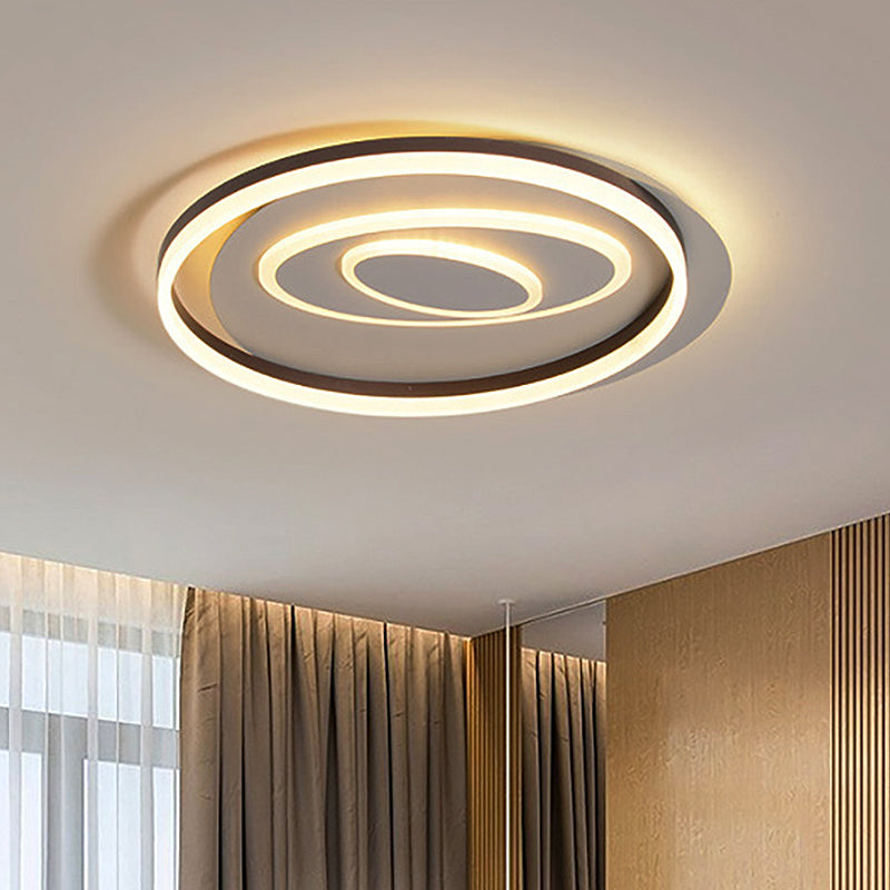 Anello modernista semi -filo in metallo camera da letto a led da letto semifulò il soffitto del soffitto in marrone, bianco/calda